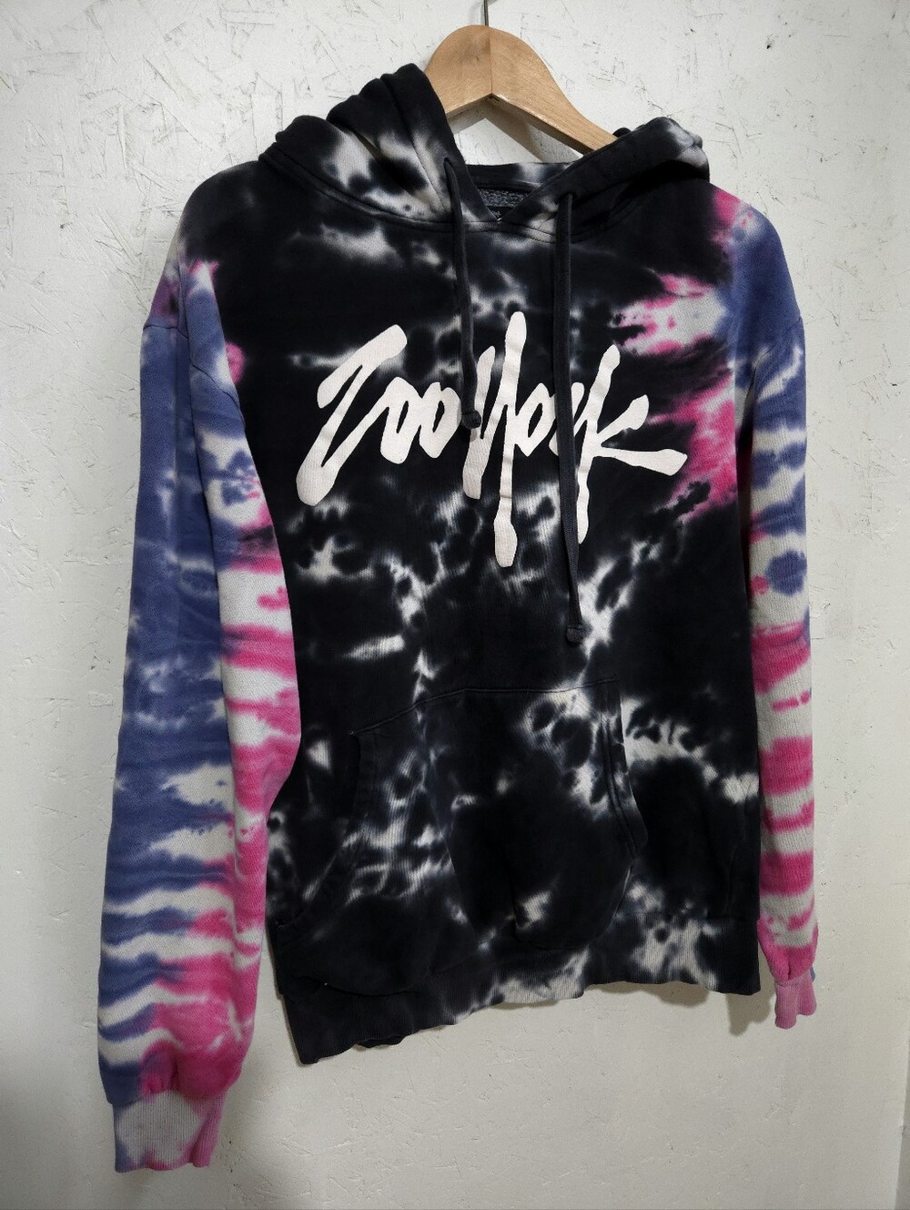 Zoo York Black Tie-Dye Hoodie with Pink & Blue Sleeves